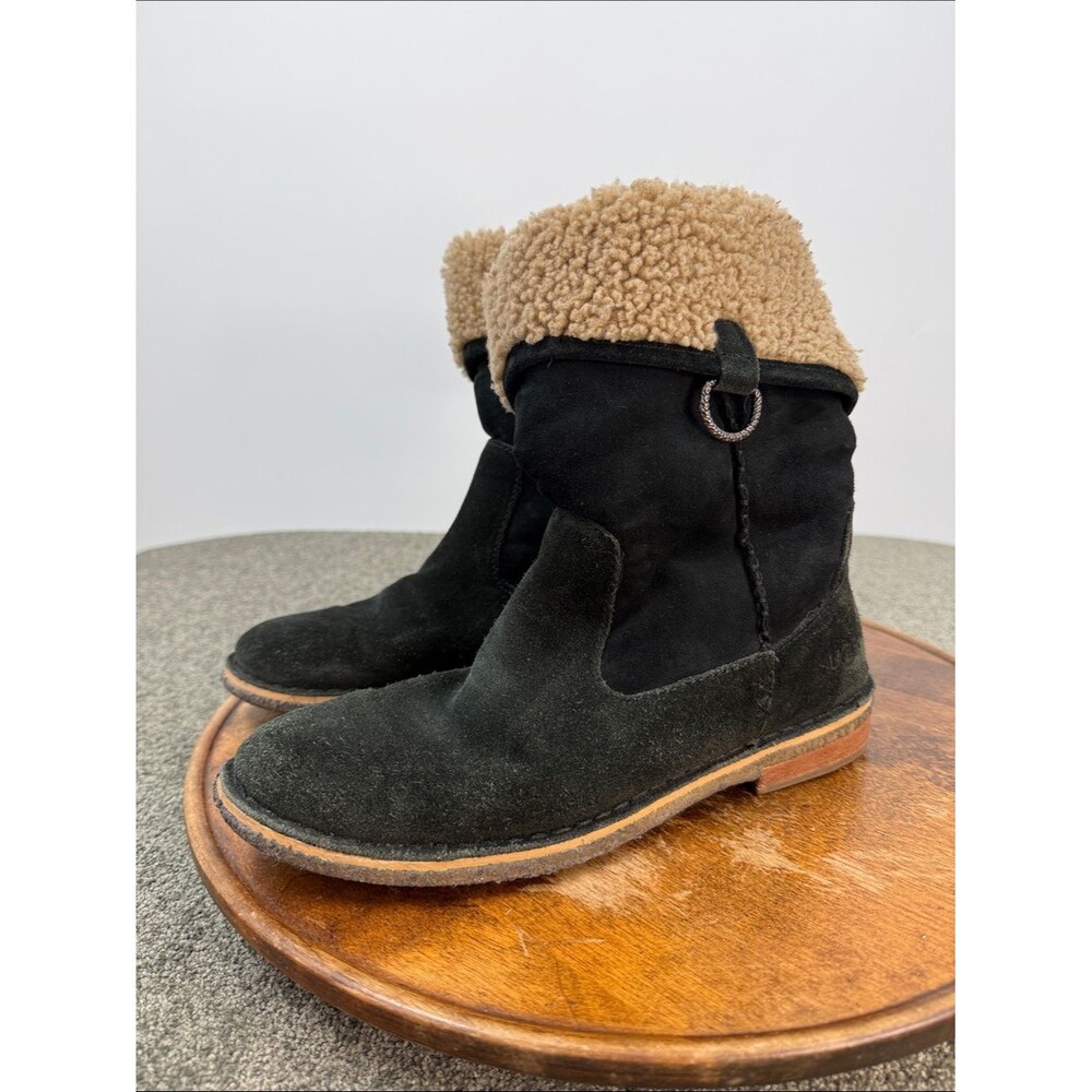 UGG Boots Wm 9 Daphne Green Suede Moto Sheepskin Lining Winter Warm Fold Down